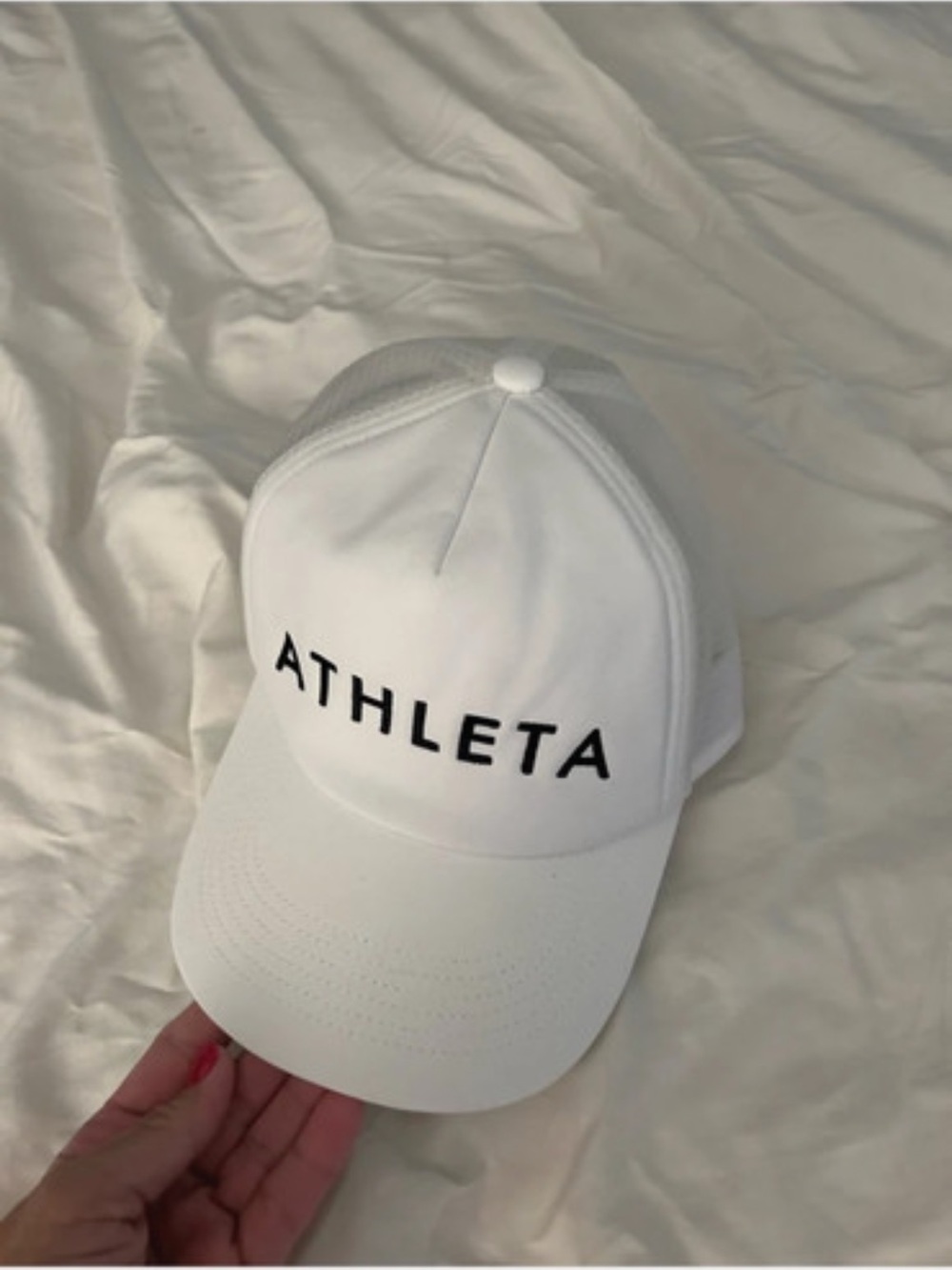 Athleta White Baseball-Style Cap with Black Logo nwot